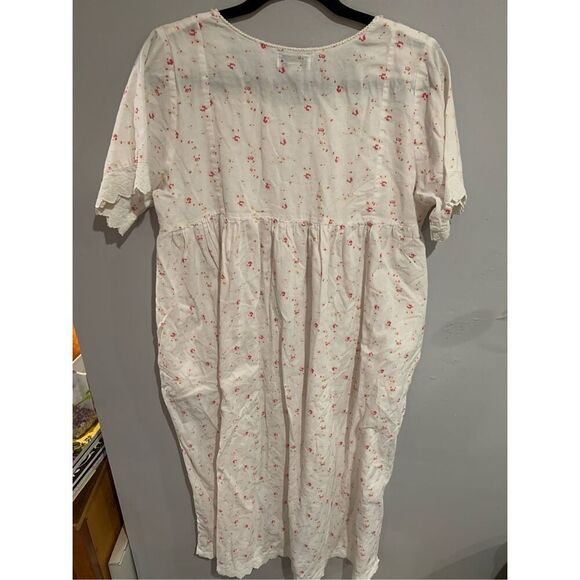 Vintage Floral Nightgown- The 1 For Us-Lace Pleated POCKETS White/Red Medium EUC - Picture 6 of 7